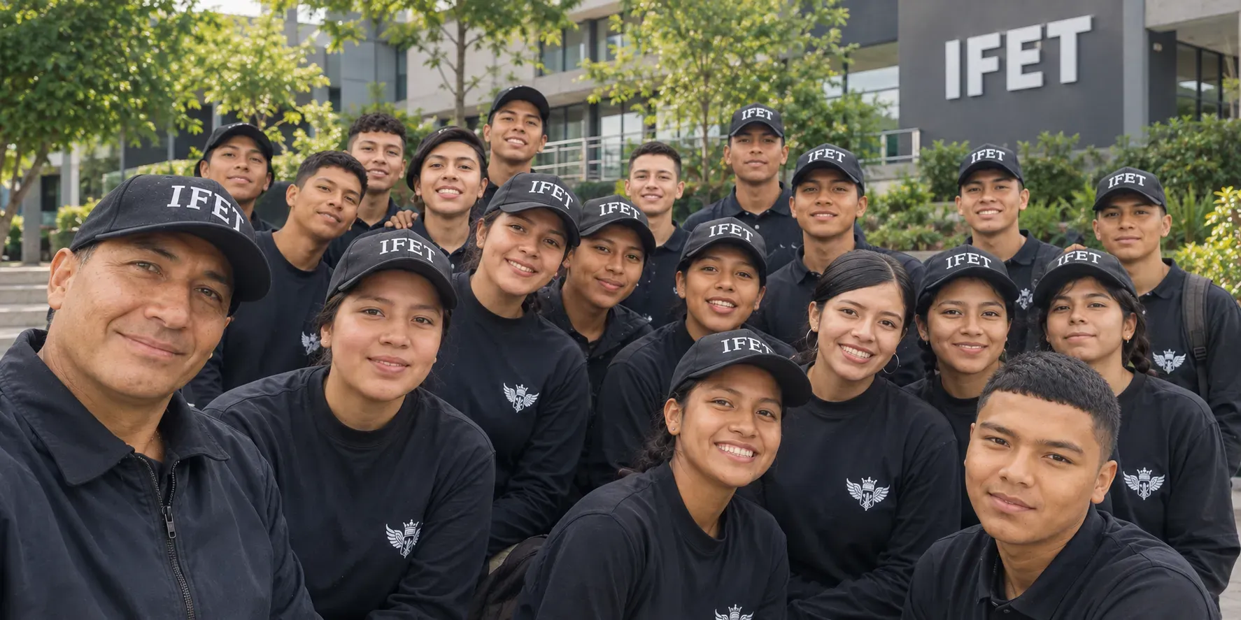 Estudiantes del IFET con su uniforme frente a la sede